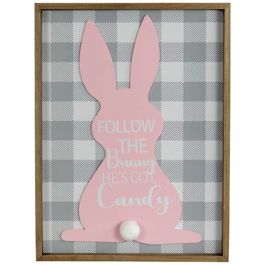 Follow the Bunny He's Got Candy Easter Bunny Framed Wall Sign By Northlight in White | 15.75" x 12" | Michaels®